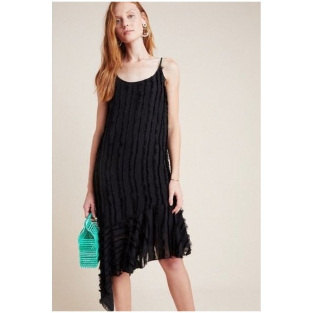 ERI + ALI BLACK FRILL FRINGE ASYMMETRIC COCKTAIL DRESS M NWT